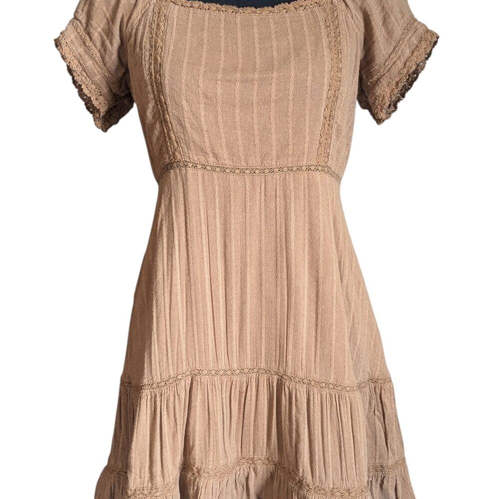 American Eagle Y2K Whimsical Ruffled Brown Dress